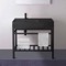 Modern Matte Black Ceramic Console Sink and Matte Black Base, 32